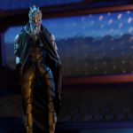  2018 alien cloth detailed_background erection hi_res looking_at_viewer male mass_effect mostly_nude penis precum ralic_turman solo standing turian video_games 