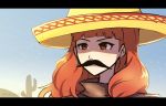  cactus celica_(fire_emblem) earrings fake_facial_hair fake_mustache fire_emblem hat jewelry letterboxed looking_to_the_side mexico nintendo orange_eyes orange_hair parody phiphi-au-thon sombrero super_smash_bros. 