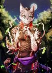  absurd_res arm_wraps brown_fur clothed clothing felid feline flower fur green_eyes hi_res leopard_cat male mammal nekojishi plant plum_mume prionailurus shu-chi solo stripes tassels video_games wraps zanakil 