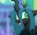 2019 animated blush changeling cozy_glow_(mlp) duo equid equine female feral freckles friendship_is_magic green_eyes horn looking_at_viewer mammal my_little_pony n0nnny queen_chrysalis_(mlp) saliva tongue tongue_out 