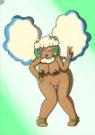  absurd_res anthro areola blush breasts brokenrekordbro brown_nipples brown_skin female hair hi_res humanoid looking_at_viewer nintendo nipples nude pok&eacute;mon pok&eacute;mon_(species) pussy simple_background solo standing video_games whimsicott 