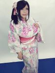  1girl asian black_hair breasts chouzuki_maryou japanese_clothes kimono large_breasts photo plump solo 