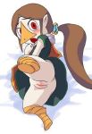  1girl ass blush brown_hair female jpeg_artifacts lowres medli nintendo no_panties open_mouth pussy red_eyes solo spread_legs the_legend_of_zelda the_legend_of_zelda:_the_wind_waker upskirt white_background 
