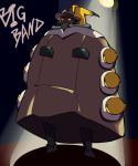  1boy beruzumi-m big_band character_name cyborg dark_skin fedora hat male_focus skullgirls solo trenchcoat white_eyes 