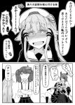  absurdres amatsukaze_(kantai_collection) blush comic crazy_eyes eyepatch face gloves greyscale hair_flaps hair_ornament hair_ribbon hair_tubes hands_on_own_cheeks hands_on_own_face harusame_(kantai_collection) headgear heart heart-shaped_pupils highres kantai_collection long_hair looking_at_viewer monochrome multiple_girls noyomidx open_mouth parody remodel_(kantai_collection) ribbon ryuujou_(kantai_collection) school_uniform serafuku short_hair side_ponytail symbol-shaped_pupils tenryuu_(kantai_collection) translation_request yandere yandere_trance 
