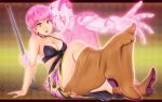  1girl arm_support asymmetrical_clothes boots breasts brown_footwear cleavage green_eyes highres horiishi_horuto jojo_no_kimyou_na_bouken long_skirt medium_breasts melting open_mouth outstretched_arm pink_hair short_hair side_slit sitting skirt spice_girl_(stand) stand_(jojo) toes trish_una vento_aureo very_short_hair yellow_eyes 
