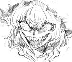  &gt;:) 1girl :d bangs bow eyebrows_visible_through_hair eyelashes fangs frills hat mob_cap open_mouth remilia_scarlet ribbon shaded_face sharp_teeth shirt short_hair sketch smile space_jin teeth touhou tsurime 