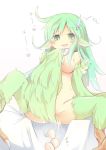 1girl breasts egg egg_laying feathered_wings female green_eyes green_hair harpy long_hair monster_girl naya no_nipples nude open_mouth original partially_visible_vulva solo spread_legs wings 