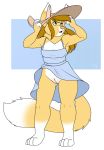  bottomless canid canine clothed clothing dress female fennec flat_colors fox hi_res linda_(asalis) mammal os partially_clothed pussy solo 