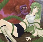  boots breasts charmers duel_monster green_eyes green_hair midriff no_bra rafflesia rafflesia_seduction rape saliva seduction shirt_lift sitting tentacle tentacles tongue torn_clothes underboob wynn wynn_the_wind_charmer yu-gi-oh! 