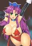  angela_(seiken_densetsu_3) areola_piercing armpits bad_id bad_pixiv_id black_legwear breasts choker covered_nipples earrings elbow_gloves gloves green_eyes hat huge_breasts inverted_nipples jewelry leotard long_hair nagase_haruhito nipple_piercing nipple_rings open_mouth pasties piercing pointy_ears purple_hair red_leotard seiken_densetsu seiken_densetsu_3 solo star star_pasties thighhighs topless 