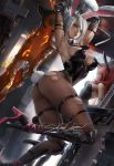  1girl animal_ears ass battle_bunny_riven boots breasts bunny_ears bunnysuit high_heel_boots high_heels league_of_legends lips riven_(league_of_legends) sakimichan short_hair solo sword weapon white_hair 