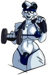  2019 4_fingers alpha_channel anthro areola arra_(spur_) big_breasts blue_eyes bra breasts bulge cleavage clothed clothing dickgirl dumbbell exercise flaccid headband holding_object intersex lips mammal muscular muscular_dickgirl muscular_intersex navel panties partially_clothed penis penis_base polar_bear simple_background solo spur standing towel transparent_background underwear ursid ursine weightlifting weights workout 