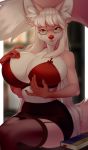  anthro big_breasts book bra breasts canid canine clothed clothing eyewear female fennec fox garter_straps glasses junebuq legwear looking_at_viewer loyse mammal solo stockings underwear 