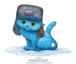  2019 ambiguous_gender blue_fur cryptid-creations domestic_cat felid feline felis feral fur green_eyes hat humor looking_at_viewer mammal pun russian_blue russian_flag simple_background snow visual_pun whiskers white_background winter 