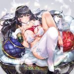  1girl alcohol angel angel_wings bad_feet bangs barefoot black_hair bottle bra breasts cleavage cup cushion drinking_glass earrings erect_nipples eyebrows_visible_through_hair garter_straps gloves grey_eyes hair_between_eyes jewelry large_breasts legs lingerie long_hair lying navel necklace ogino_atsuki on_back original panties single_thighhigh spill stomach thighhighs thighhighs_removed underwear white_bra white_gloves white_legwear white_panties wine wine_bottle wine_glass wings 