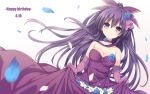  breasts cleavage date_a_live dress elbow_gloves flowers gloves long_hair neps-l petals purple_eyes purple_hair rose skirt_lift yatogami_tohka 