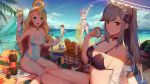  4girls azur_lane baguette beach_umbrella bikini blonde_hair blue_eyes bread breasts brown_hair bucket butterfly_hair_ornament character_request choker cleavage cloud dunkerque_(azur_lane) emile_bertin_(azur_lane) food gloves grey_hair hair_ornament hair_ribbon hairband highres ice_cream innertube javelin_(azur_lane) large_breasts long_hair looking_at_viewer lotion medium_breasts multiple_girls ocean open_mouth palm_tree picnic_basket ponytail purple_hair red_eyes ribbon sand_castle sand_sculpture shade sitting small_breasts smile soda_bottle standing starfish sunscreen swimsuit tree umbrella white_gloves xtears_kitsune 