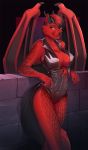  2019 anthro big_breasts black_nose breasts canid canine dickgirl digital_media_(artwork) dragon hair hi_res hybrid intersex knight_dd mammal membranous_wings penis red_eyes red_hair red_scales redwolfofdeath scales smile solo standing wings 