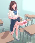  big_balls cum futanari highres large_penis merotoron newhalf penis school_uniform skirt skirt_lift 