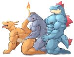  2019 abs anal anal_penetration anthro biceps charizard claws crocodilian cum cum_inside digital_media_(artwork) dragon feraligatr group group_sex humanoid humanoid_penis machoke maldu male male/male mammal muscular muscular_male nintendo nipples nude open_mouth pecs penetration penis pok&eacute;mon pok&eacute;mon_(species) reptile scalie sex simple_background sweat teeth threesome tongue train_position video_games 