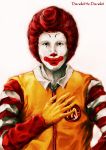  1boy black_eyes character_name facepaint gloves hand_on_own_chest looking_at_viewer mcdonald&#039;s nurikabe_(mictlan-tecuhtli) pose red_hair ronald_mcdonald simple_background smile solo striped upper_body white_skin 