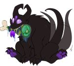  3_toes black_claws black_fur black_tail claws digital_media_(artwork) drooling feral food forked_tongue fur long_tail mimic pawpads phsuke purple_eyes purple_tongue saliva scrab_(uberquest) simple_background solo tailwag teeth toe_claws toes tongue white_background 