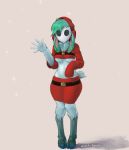  2019 5_fingers anthro belt biped bovid breasts clothing cosplay crop_top crossover digital_media_(artwork) female floppy_ears full-length_portrait green_ears green_hair hair hi_res hoodie hooves lamb_(lol) league_of_legends long_ears mammal markings mask napalm_express portrait riot_games shadow shirt short_hair short_tail shygirl signature simple_background skirt socks_(marking) solo standing under_boob video_games waving white_background white_tail 