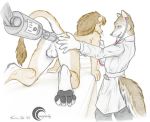  anthro balls canid canine canis clothing crazyhusky doctor exam_table examination felid fur hair lion machine_sex male male/male mammal medical nude pantherine patient stethoscope taurin_fox voted wolf 