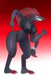  5_fingers absurd_res anthro black_fur blue_eyes breasts canid canine female fox fur hi_res mammal nintendo nipples pok&eacute;mon pok&eacute;mon_(species) pok&eacute;morph pussy rorrek simple_background solo video_games 