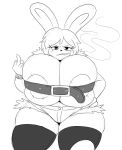  absurd_res anthro big_breasts breasts cigarette clothed clothing female freckles hair hand_on_hip hi_res huge_breasts lagomorph legwear looking_at_viewer maddy mammal middle_finger monochrome pantyhose piercing rabbit shorts simple_background smoke solo sssonic2 teeth voluptuous white_background wide_hips 