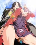  1girl 3boys black_hair blue_eyes blush boa_hancock breasts cleavage clouds highres large_breasts long_hair monkey_d_luffy multiple_boys one_eye_closed one_piece open_mouth pussy sky tagme 