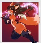  2019 anthro avante92 breasts brown_hair canid canine female fox fur hair hi_res holding_object holding_weapon mammal melee_weapon orange_fur purple_eyes smile solo sword weapon 