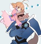  1boy 1girl armor commentary_request copyright_request dress furry hamagurihime looking_at_viewer short_hair star tail wings 