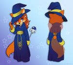  abluedeer canid canine clothing cub female fox hat magic_user mammal purple_eyes robe smile wand young 