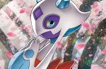  2016 ambiguous_gender blue_eyes cherry_tree forest froslass ghost hands_together hi_res humanoid light looking_at_viewer nintendo not_furry official_art open_mouth outside petals pok&eacute;mon pok&eacute;mon_(species) pok&eacute;mon_tcg shin_nagasawa solo source_request spirit tree video_games yellow_sclera 