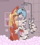  &lt;3 &lt;3_eyes bath blush breasts canid canine canis female female/female intermundano invalid_tag lagomorph lovely mammal nude rabbit shower wolf 