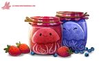  ambiguous_gender beady_eyes black_eyes blueberry_(fruit) cnidarian cryptid-creations duo eyes_closed feral food food_creature fruit humor jar jelly jellyfish marine medusozoan pun simple_background smile strawberry tentacles visual_pun white_background 