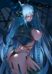  1girl arms_behind_back ass bdsm blue_hair bondage bound braid breast_bondage breasts chain chained chains fate/grand_order fate_(series) fentou_shou from_behind horns large_breasts nipples pink_eyes pointy_ears restrained symbol-shaped_pupils tiamat_(fate/grand_order) 
