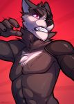  2019 anthro black_nose canid canine canis digital_media_(artwork) male mammal red_background red_eyes scar simple_background solo spefides teeth wolf 