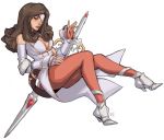  1girl bare_shoulders beatrix breasts brown_eyes brown_hair cleavage eyepatch final_fantasy final_fantasy_ix full_body large_breasts long_hair parted_lips solo sword weapon 