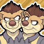  2_heads anthro conjoined eye_contact frankieancelotti looking_at_another lutrine male mammal multi_head multifur mustelid n8otter raised_eyebrow smug yellow_eyes 