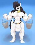  angrypotato96 anthro big_bulge bucket bulge canid canine clothed clothing hi_res looking_at_viewer male mammal muscular muscular_male nipple_piercing nipples pecs piercing smile solo standing topless 