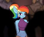  2019 anthro anthrofied avian big_breasts breasts clothing elzzombie equid equine friendship_is_magic gryphon hi_res mammal midriff my_little_pony navel ponytail pterippus purple_eyes rainbow_dash_(mlp) surrounded sweat thong 