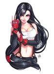  1girl black_hair breasts cleavage final_fantasy final_fantasy_vii highres large_breasts long_hair midriff suspender tifa_lockhart 