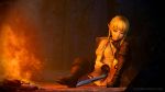  3d_(artwork) absurd_res blonde_hair boots bottomless braided_hair clothed clothing digital_media_(artwork) female fire footwear gloves hair hi_res humanoid improvised_dildo improvised_sex_toy linkle masturbation melee_weapon nintendo not_furry outside owo_sfm penetration pointy_ears pussy shirt sitting solo sword the_legend_of_zelda tree vaginal vaginal_penetration video_games weapon 
