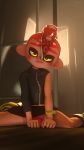  3d_(artwork) absurd_res agent_8_(splatoon) blush boots bulge cephalopod clothed clothing crossdressing digital_media_(artwork) fishnet footwear girly hi_res looking_at_viewer male marine mollusk nintendo octarian octoling owo_sfm panties shoes sitting skirt solo splatoon underwear video_games yellow_eyes 