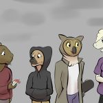  anthro avian bird camelid capybara caviid clothed clothing comic female group hoodie hyaenid llama male mammal owl rodent spotted_hyena study_partners thunderouserections young 