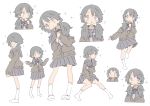  1girl absurdres black_hair character_sheet expressionless female highres low_twintails masikakuma original school_uniform simple_background skirt sleeves_past_wrists solo sweater twintails white_background 