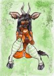  antelope anthro bongo_(antelope) bovid bovine breasts clothing female hair legwear mammal shiverz smile solo spiral-horned_antelope stockings 